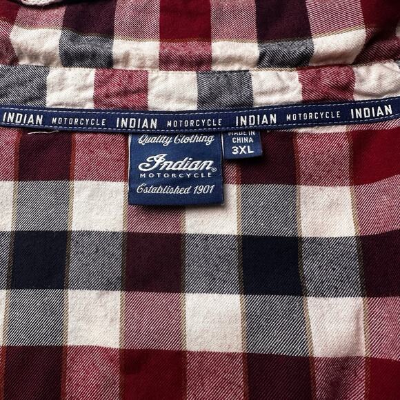 Indian Motorcycle Flannel Shirt 3XL Red Plaid Authentic Excellent - Picture 14 of 16